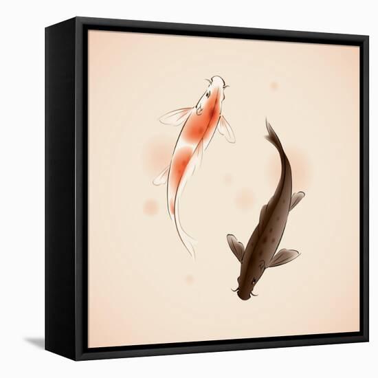 Yin Yang Koi Fishes In Oriental Style Painting-ori-artiste-Framed Stretched Canvas