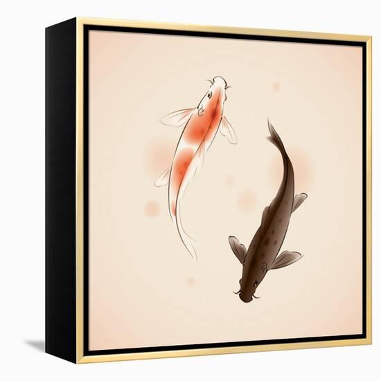 Yin Yang Koi Fishes In Oriental Style Painting-ori-artiste-Framed Stretched Canvas