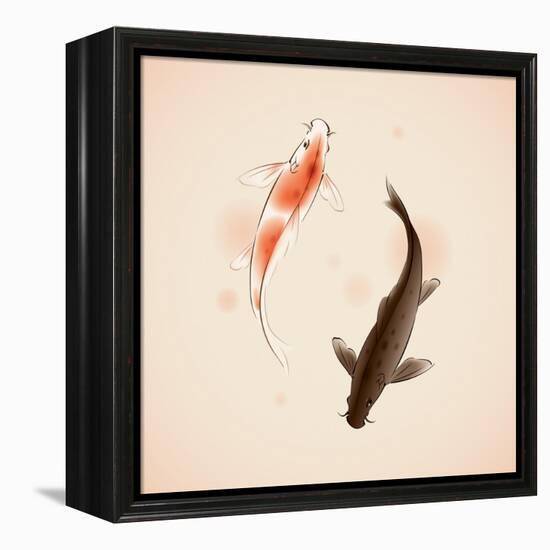 Yin Yang Koi Fishes In Oriental Style Painting-ori-artiste-Framed Stretched Canvas