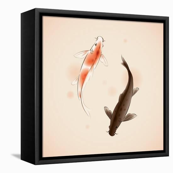 Yin Yang Koi Fishes In Oriental Style Painting-ori-artiste-Framed Stretched Canvas