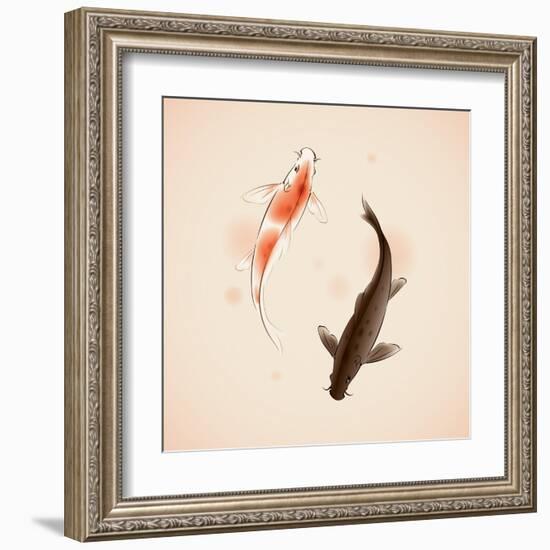 Yin Yang Koi Fishes In Oriental Style Painting-ori-artiste-Framed Art Print