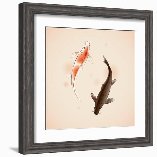 Yin Yang Koi Fishes In Oriental Style Painting-ori-artiste-Framed Art Print