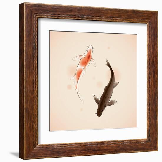 Yin Yang Koi Fishes In Oriental Style Painting-ori-artiste-Framed Art Print