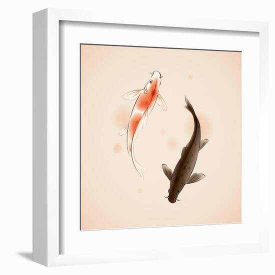 Yin Yang Koi Fishes In Oriental Style Painting-ori-artiste-Framed Art Print