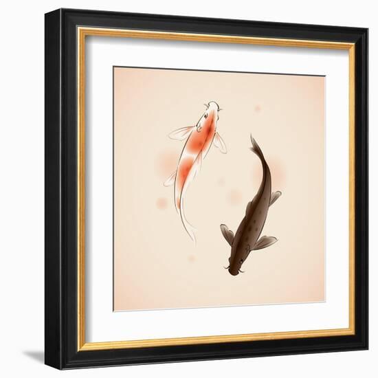 Yin Yang Koi Fishes In Oriental Style Painting-ori-artiste-Framed Art Print