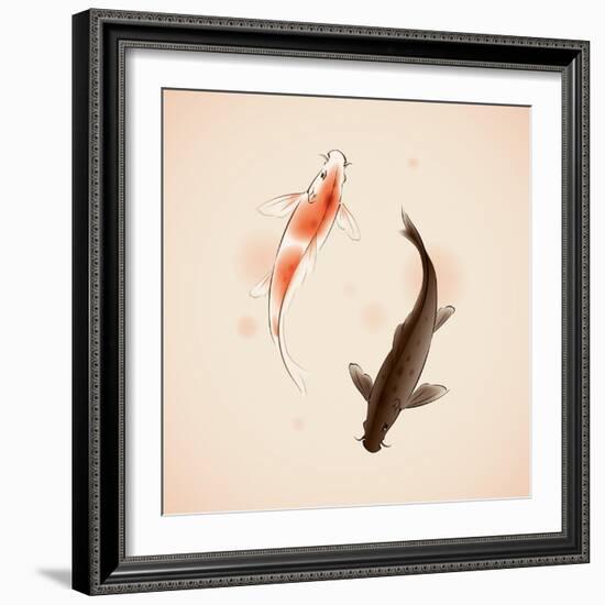 Yin Yang Koi Fishes In Oriental Style Painting-ori-artiste-Framed Premium Giclee Print