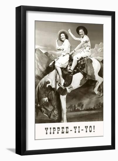 Yippee-Yi-Yo, Women on Bucking Horse-null-Framed Premium Giclee Print