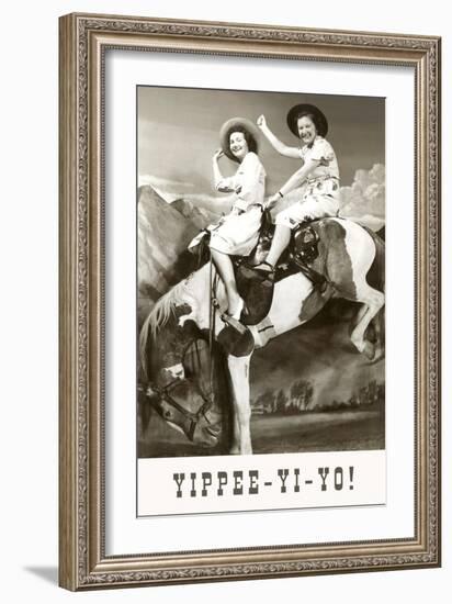 Yippee-Yi-Yo, Women on Bucking Horse-null-Framed Art Print