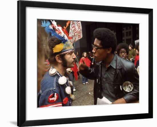 Yippie and Black Panther Confronting Each Other at the Riot Conspiracy Trial of the Chicago Eight-Lee Balterman-Framed Photographic Print