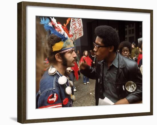 Yippie and Black Panther Confronting Each Other at the Riot Conspiracy Trial of the Chicago Eight-Lee Balterman-Framed Photographic Print