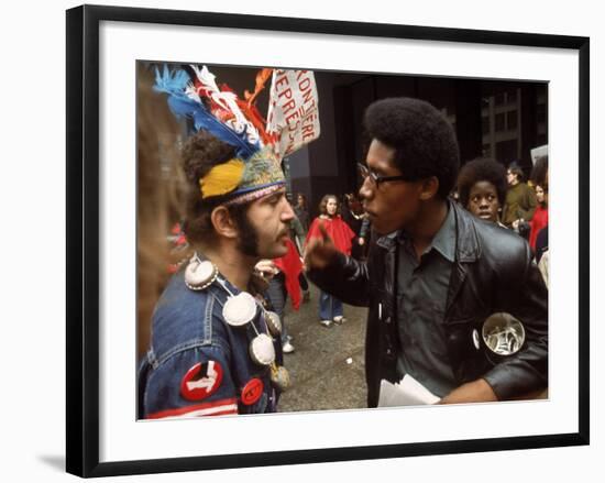 Yippie and Black Panther Confronting Each Other at the Riot Conspiracy Trial of the Chicago Eight-Lee Balterman-Framed Photographic Print