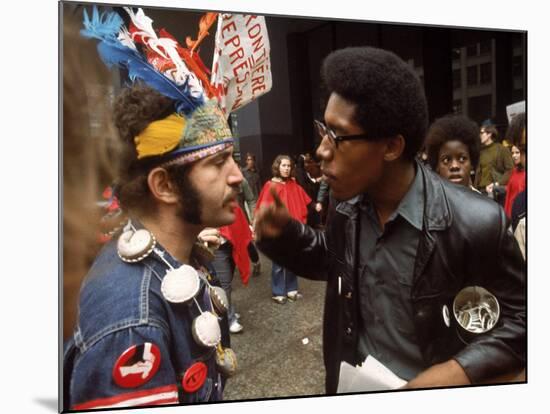 Yippie and Black Panther Confronting Each Other at the Riot Conspiracy Trial of the Chicago Eight-Lee Balterman-Mounted Photographic Print