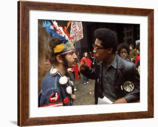 Yippie and Black Panther Confronting Each Other at the Riot Conspiracy Trial of the Chicago Eight-Lee Balterman-Framed Photographic Print