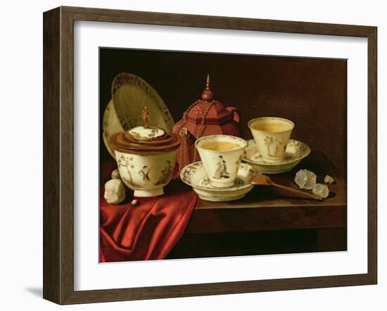 Yixing Teapot and a Chinese Porcelain Tete-A-Tete on a Partly Draped Ledge-Pieter Gerritsz. van Roestraten-Framed Giclee Print