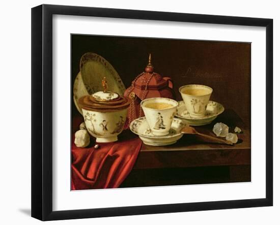 Yixing Teapot and a Chinese Porcelain Tete-A-Tete on a Partly Draped Ledge-Pieter Gerritsz. van Roestraten-Framed Giclee Print