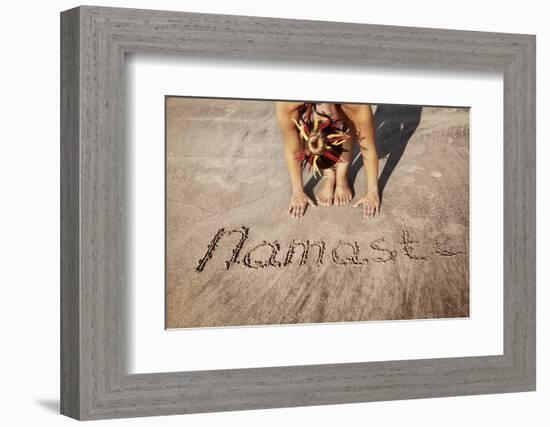 Yoga on the Beach with Namaste-Marina Pissarova-Framed Photographic Print