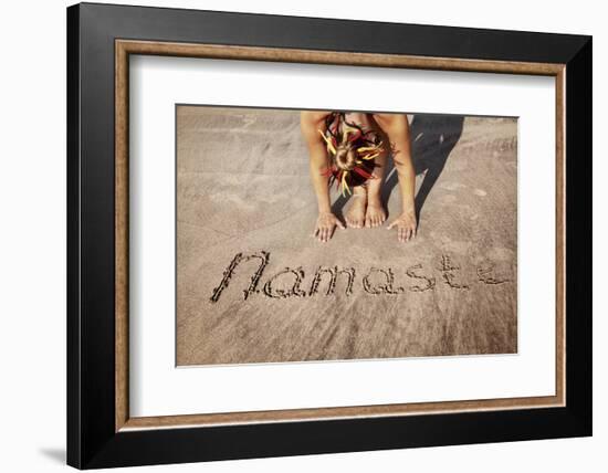 Yoga on the Beach with Namaste-Marina Pissarova-Framed Photographic Print