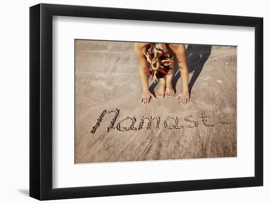 Yoga on the Beach with Namaste-Marina Pissarova-Framed Photographic Print