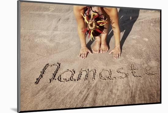 Yoga on the Beach with Namaste-Marina Pissarova-Mounted Photographic Print