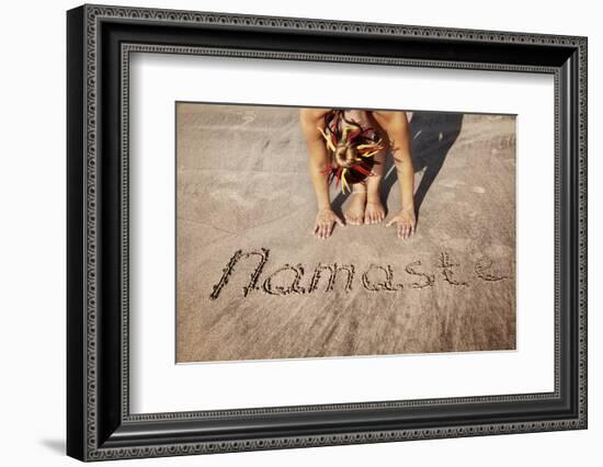 Yoga on the Beach with Namaste-Marina Pissarova-Framed Photographic Print