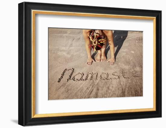 Yoga on the Beach with Namaste-Marina Pissarova-Framed Photographic Print