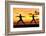 Yoga People Training and Meditating in Warrior Pose Outside by Beach at Sunrise or Sunset-Maridav-Framed Photographic Print