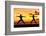 Yoga People Training and Meditating in Warrior Pose Outside by Beach at Sunrise or Sunset-Maridav-Framed Photographic Print