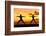 Yoga People Training and Meditating in Warrior Pose Outside by Beach at Sunrise or Sunset-Maridav-Framed Photographic Print