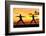 Yoga People Training and Meditating in Warrior Pose Outside by Beach at Sunrise or Sunset-Maridav-Framed Photographic Print