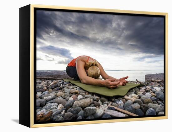 Yoga Position of Child's Pose in Lincoln Park - West Seattle, Washington-Dan Holz-Framed Premier Image Canvas