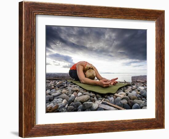 Yoga Position of Child's Pose in Lincoln Park - West Seattle, Washington-Dan Holz-Framed Photographic Print