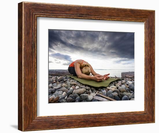 Yoga Position of Child's Pose in Lincoln Park - West Seattle, Washington-Dan Holz-Framed Photographic Print