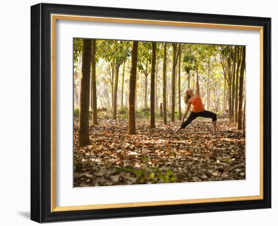 Yoga Practice Among a Rubber Tree Plantation in Chiang Dao, Thaialand-Dan Holz-Framed Photographic Print