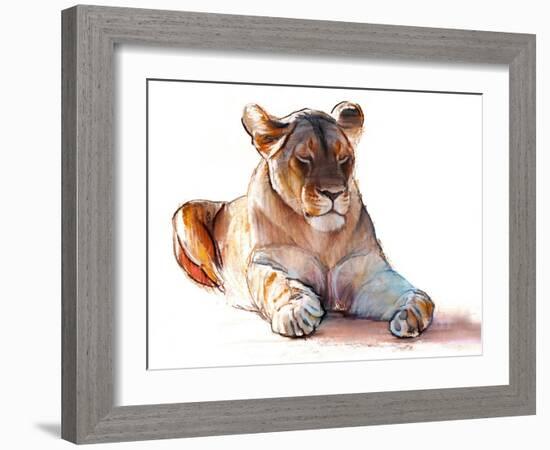 Yogi Lioness, 2019, (conté and pastel on paper)-Mark Adlington-Framed Giclee Print