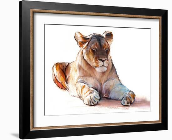 Yogi Lioness, 2019, (conté and pastel on paper)-Mark Adlington-Framed Giclee Print