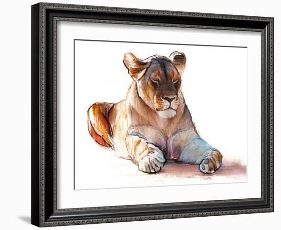 Yogi Lioness, 2019, (conté and pastel on paper)-Mark Adlington-Framed Giclee Print