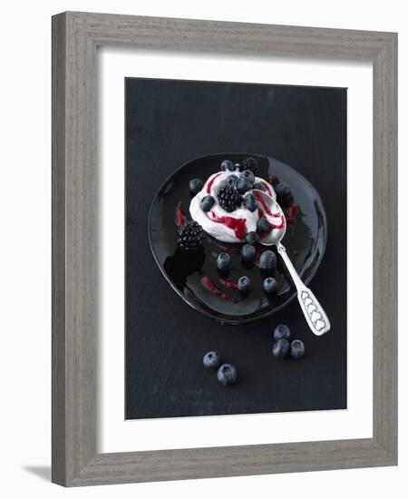 Yogurt Cream with Blueberries and Blackberries-Kai Schwabe-Framed Photographic Print