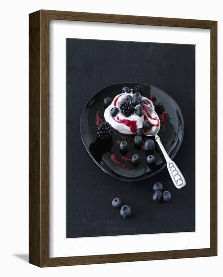 Yogurt Cream with Blueberries and Blackberries-Kai Schwabe-Framed Photographic Print
