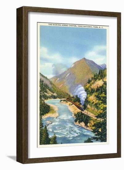 Yoho Nat'l Park, British Columbia - Train in the Kicking Horse Canyon-Lantern Press-Framed Art Print