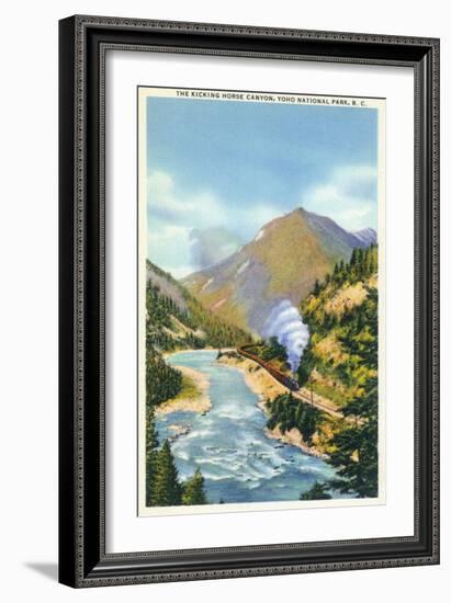 Yoho Nat'l Park, British Columbia - Train in the Kicking Horse Canyon-Lantern Press-Framed Art Print