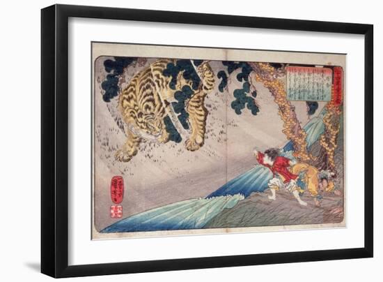 Yoko and the Tiger, from 'Twenty-Four Paragons of Filial Piety' ('Nijushi Ko Doji Kagami'), Pub.…-Kuniyoshi Utagawa-Framed Giclee Print