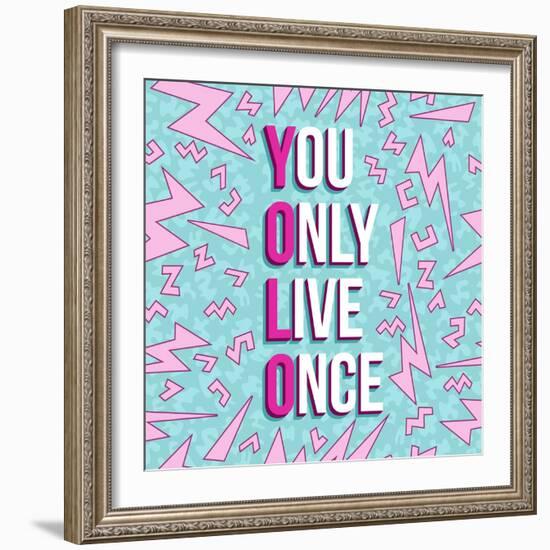 Yolo on 80s Background-cienpies-Framed Art Print