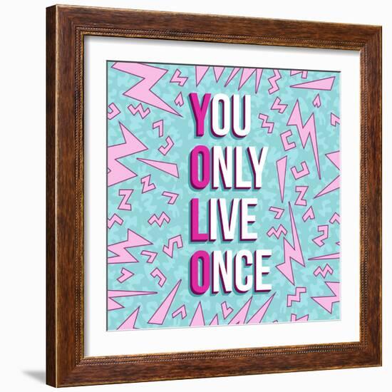 Yolo on 80s Background-cienpies-Framed Art Print