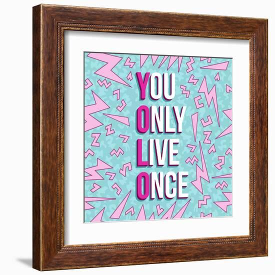 Yolo on 80s Background-cienpies-Framed Art Print