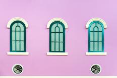 Three Green Arched Windows on Pink Wall-Yongkiet-Premier Image Canvas