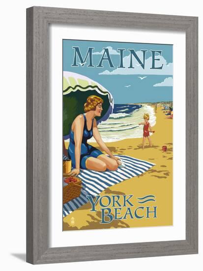 York Beach, Maine - Beach Scene-Lantern Press-Framed Art Print