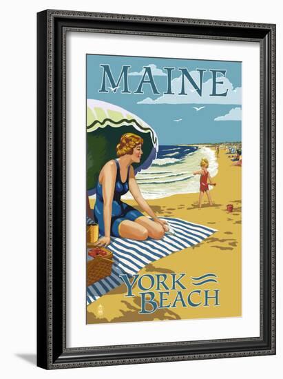 York Beach, Maine - Beach Scene-Lantern Press-Framed Art Print