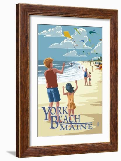 York Beach, Maine - Children with Kites-Lantern Press-Framed Art Print