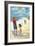 York Beach, Maine - Children with Kites-Lantern Press-Framed Art Print