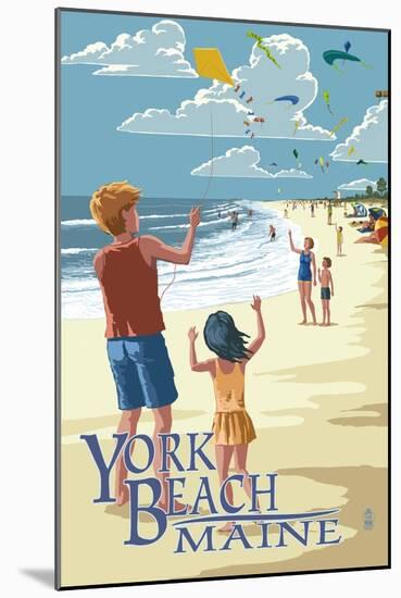 York Beach, Maine - Children with Kites-Lantern Press-Mounted Art Print